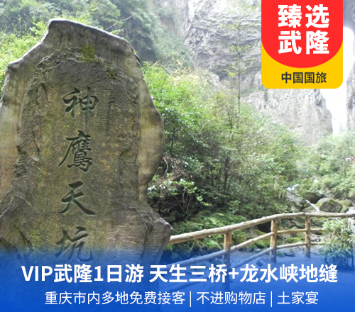 【VIP尊享】武隆天生三桥、龙水峡地缝1日游(航空座椅大巴享受舒适旅程)